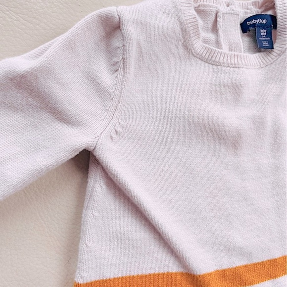 💥3/$20💥3-6M Gap Soft Sweater Dress, Long-Sleeve, Cream Red Gold Blue Stripes - Picture 6 of 10